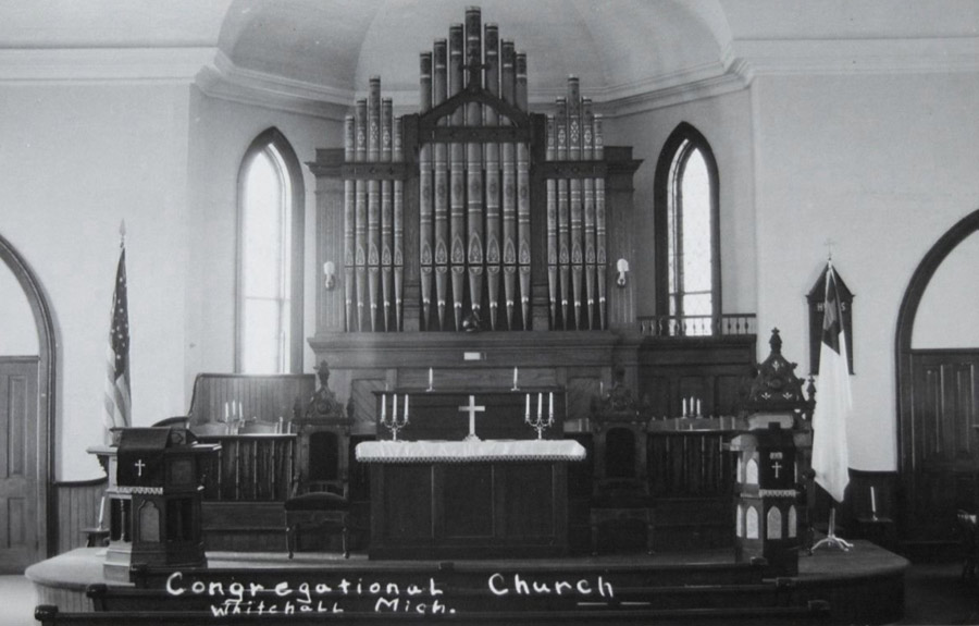 congregational church of whitehall b&w altar and organ